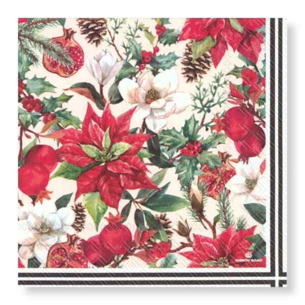 Poinsettia & Pomegranate Napkins - Cocktail